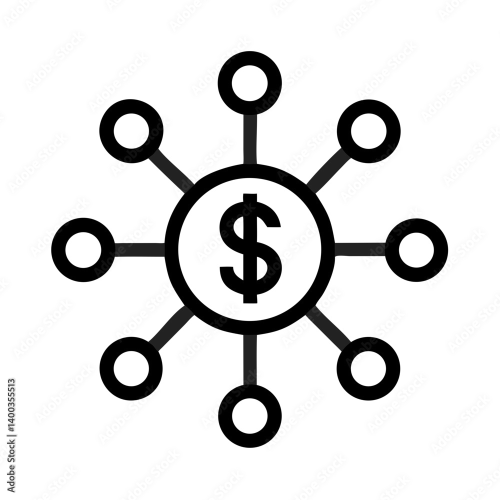 Aufkleber Dollar Symbol with Connected Nodes Icon Representing Financial Networks and Digital Transactions