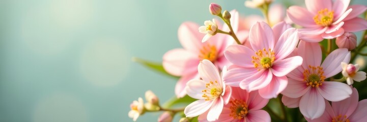 Fototapeta premium Mother's day bouquet with pastel flowers and delicate blossoms in soft sunlight, pastel, arrangement