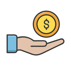 Hand Holding Coin Icon Representing Donation and Charitable Contributions