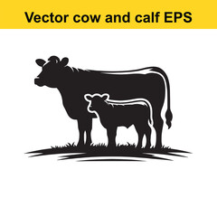 Vector Cow and calf silhouette