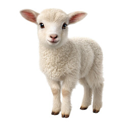 Fototapeta premium Adorable Fluffy Lamb Cute Baby Sheep Farm Animal White Wool Isolated