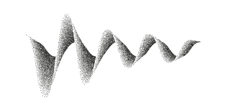 Equalizer, Music sound waves. Audio waves. Halftone dot wavy line pattern isolated on transparent background. Abstract stipple sand effect vector texture