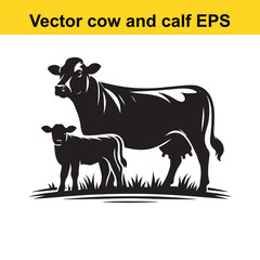 Vector Cow and calf silhouette