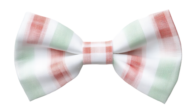 Striped bow tie with red and green pattern on white background