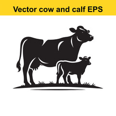 Vector Cow and calf silhouette