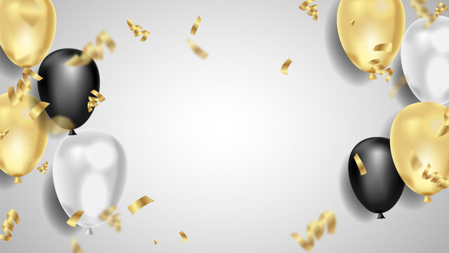 birthday balloons and gold confetty vector