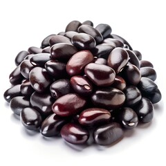 Black Beans, hyper-realistic, ultra-detailed, glossy texture, deep black color with natural highlights, studio lighting, isolated on pure white background