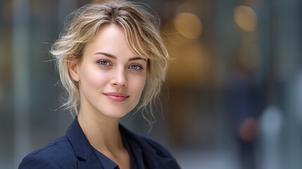Obraz premium Young Businesswoman with Friendly Smile in Professional Setting