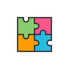 Puzzle colored icons, minimalist vector illustration ,simple transparent graphic element .Isolated on white background