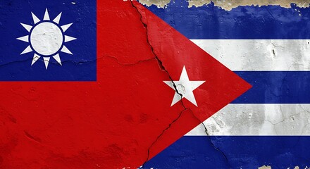 Cracked Alliance: Taiwan & Cuba Flag Art AI Generated