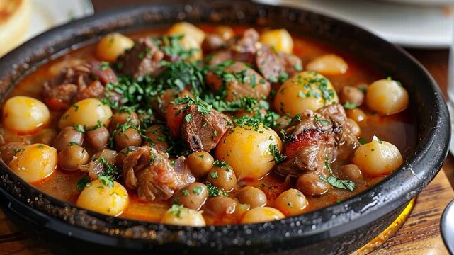 Delicious and hearty fava beans stew with potatoes and meat, a culinary delight.
