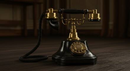 Elegant Vintage Candlestick Telephone with Gleaming Brass Accents on Wood