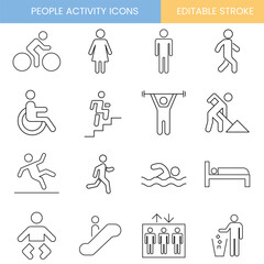Fototapeta premium People icon set, people activity icon set, icon set, vector, editable stroke
