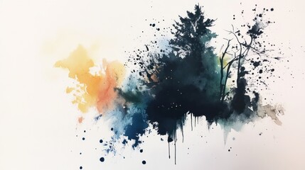 Abstract watercolor painting of trees, forest, and nature.
