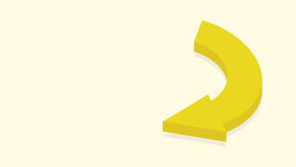 Yellow 3D arrow curving on a light background, symbolizing direction change, rotation, or adaptation