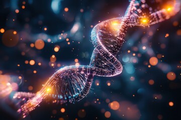 Dynamic visualization of dna strands in an artistic interpretation digital art context futuristic environment close-up viewpoint science concept for engaging seo impact