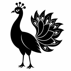 Graceful Peacock in Silhouette – Vector Design