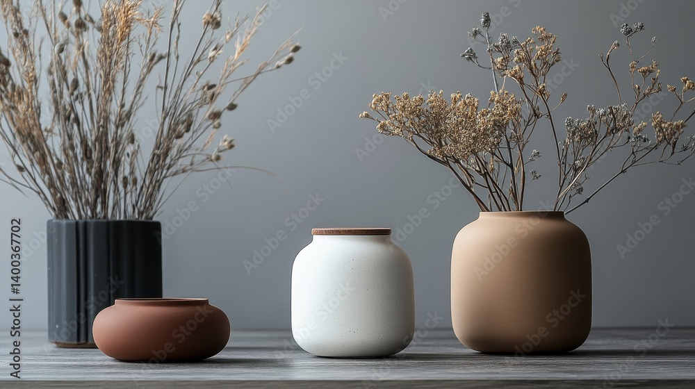 Poster stylish ceramic bowl with wooden interior displayed on a minimalistic shelf with soft sunlight casti