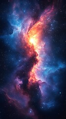 Naklejka premium Mesmerizing Nebula Phone Wallpaper – Vibrant Orange, Blue & Purple Hues with Twinkling Stars | Vertical HD Mobile Background
