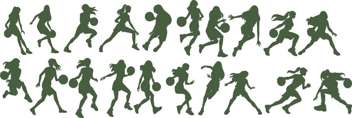 バスケットボールをする女性のイラストセット