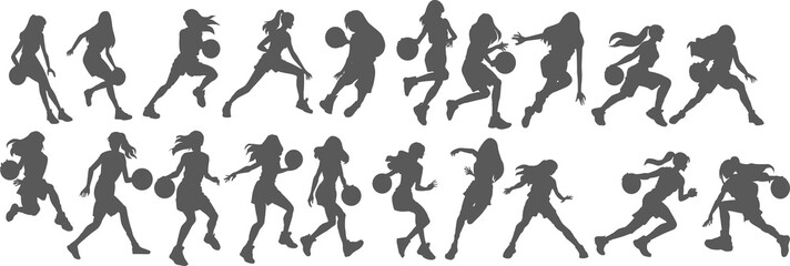 バスケットボールをする女性のイラストセット