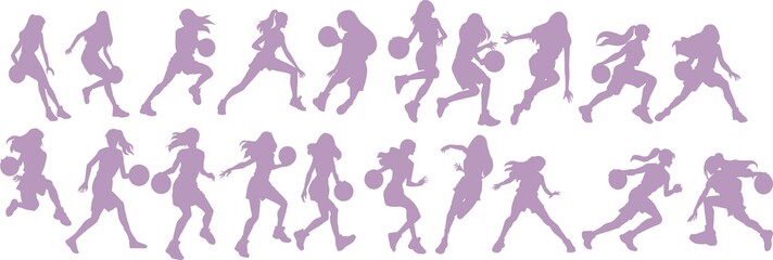 バスケットボールをする女性のイラストセット