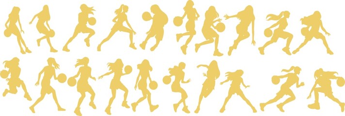 バスケットボールをする女性のイラストセット