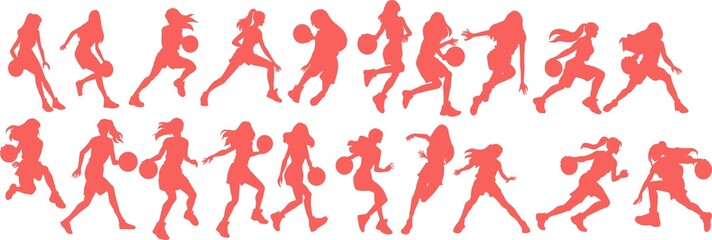 バスケットボールをする女性のイラストセット