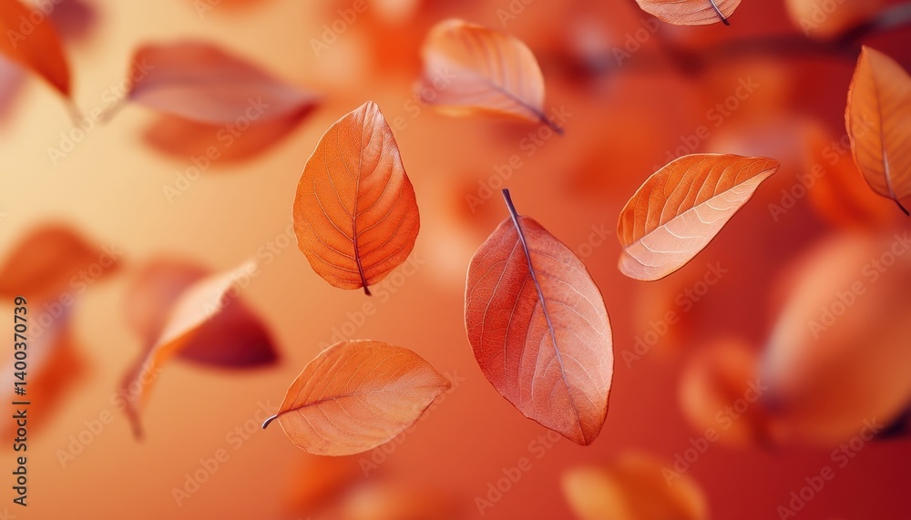 Poster beautiful autumn leaves in vibrant colors of orange and red arranged artistically on a neutral backg