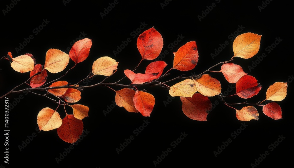 Poster beautiful autumn leaves in vibrant colors of orange and red arranged artistically on a neutral backg