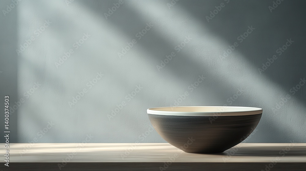 Poster Minimalist white object casting shadows on a textured surface in soft natural light, highlighting simple beauty and elegance in an indoor setting