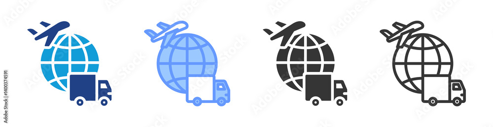 Poster global logistics icon set multiple style collection