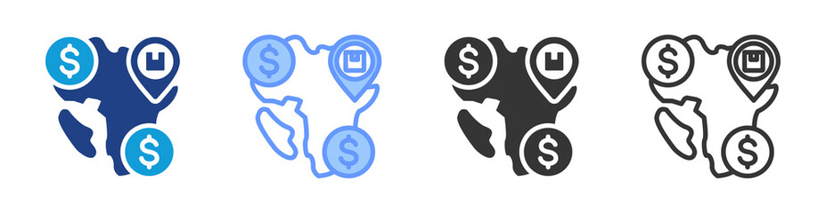 Free Trade Zones icon set multiple style collection