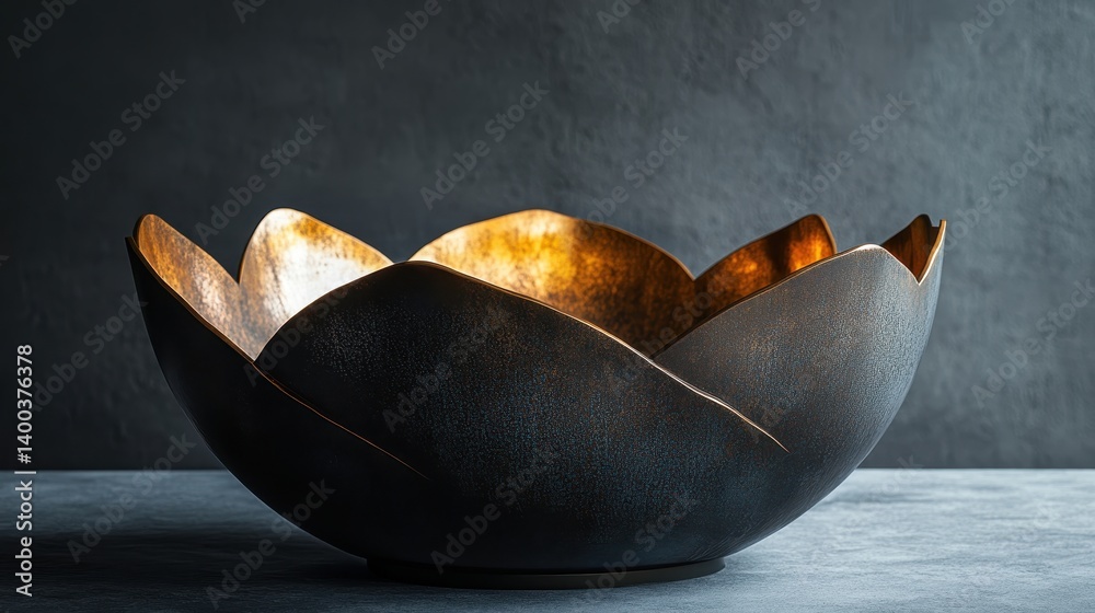 Aufkleber artistic black and gold decorative bowl with a floral design on a gray surface in a modern indoor se