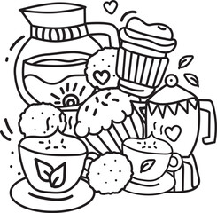 coffee and cakes doodle 