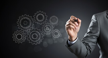 Crafting Synergy: Professional Hand Illustrating Interlocking Gears for Business Strategy
