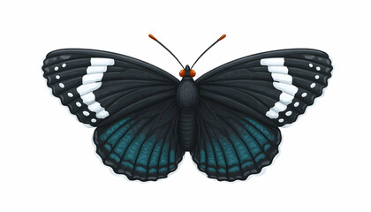 Obraz premium Teal and black butterfly with white markings isolated on white