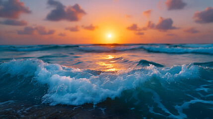 Obraz premium Vibrant sunset over ocean waves