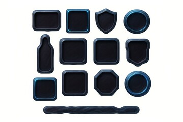 Dystopian Sci-Fi Game Inventory UI Grid Elements, Empty Icon Slots in Textured Concept Art, Velvety and Glowing, Symmetrical Design