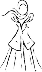 Elegant Muslim Woman Holding Single Flower, Minimalist Line Art Portrait, Muslim Woman Line Art