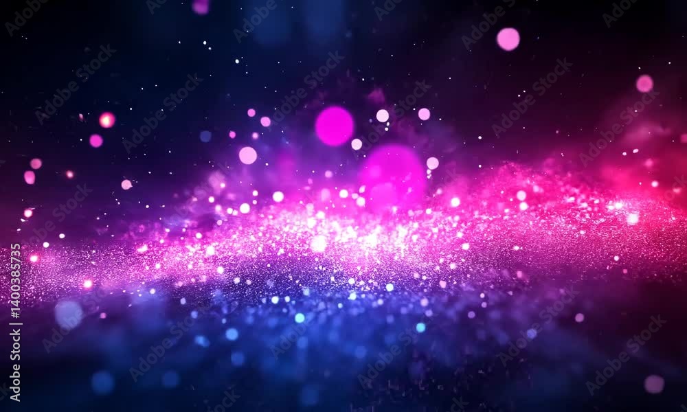 Poster mesmerizing particle flow with vivid pink and blue lights, creating a dynamic display