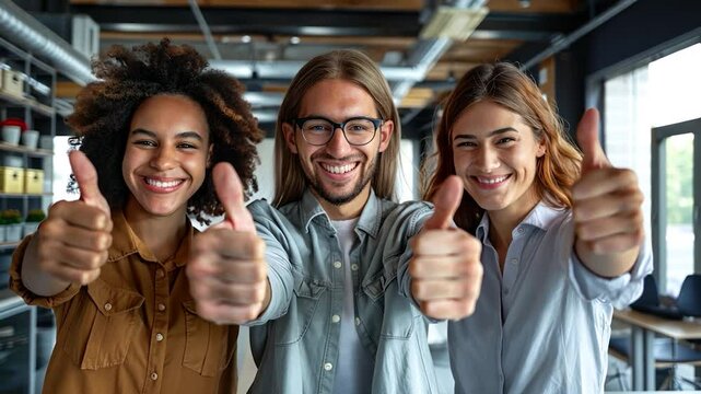 Happy Diverse Team Giving Thumbs Up: Success, Teamwork, and Positive Attitude