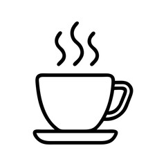 Modern line art vector illustration of a coffee cup icon with steam rising in minimal flat design