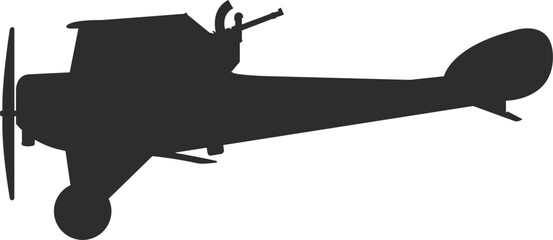 Retro airplane from the First World War, Anatra fighter plane, black silhouette icon.