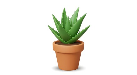 A vibrant aloe vera plant thrives in its terracotta pot, a symbol of resilience and natural beauty, rendered in a charming 3D style.