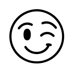 Minimalistic black-and-white illustration of a winking smiley face in clean vector style