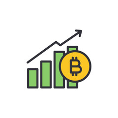 Bitcoin growth colored icons, minimalist vector illustration ,simple transparent graphic element .Isolated on white background