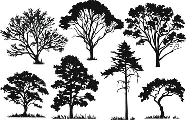 Silhouette tree vector set for design elements nature graphics forest trees woodland tree shapes isolated trees