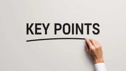 Businessman hand underlining the word key points on gray background.