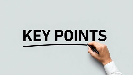 Businessman hand underlining the word key points on gray background.